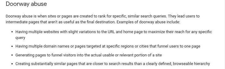 Google spam policies: definition of doorway abuse