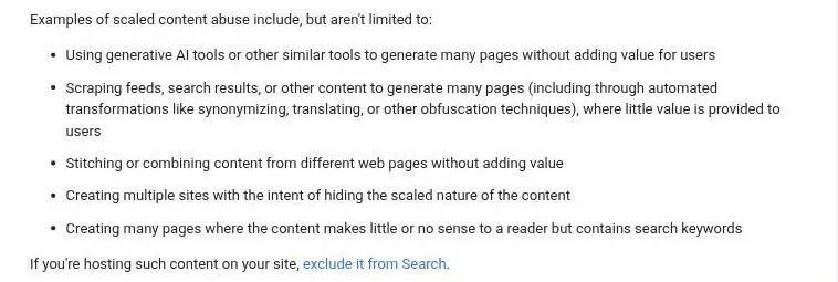 Google spam policies: examples of scaled content abuse