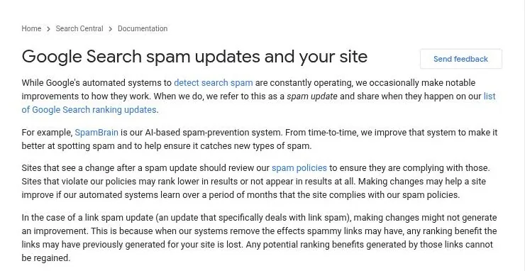 Google Search Central page: Google Search spam updates and your site